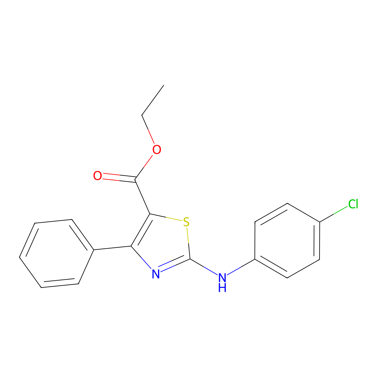 Ethyl 2-((4-chlorophenyl)amino)-4-phenylthiazole-5-carboxylate molecular structure, CAS 204458-33-3