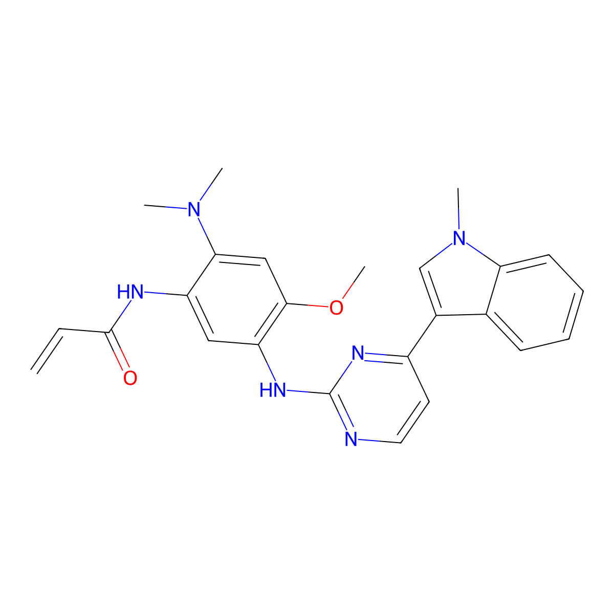 N-(2-(Dimethylamino)-4-methoxy-5-((4-(1-methyl-1H-indol-3-yl)pyrimidin-2-yl)amino)phenyl)acrylamide molecular structure, CAS 2044702-39-6
