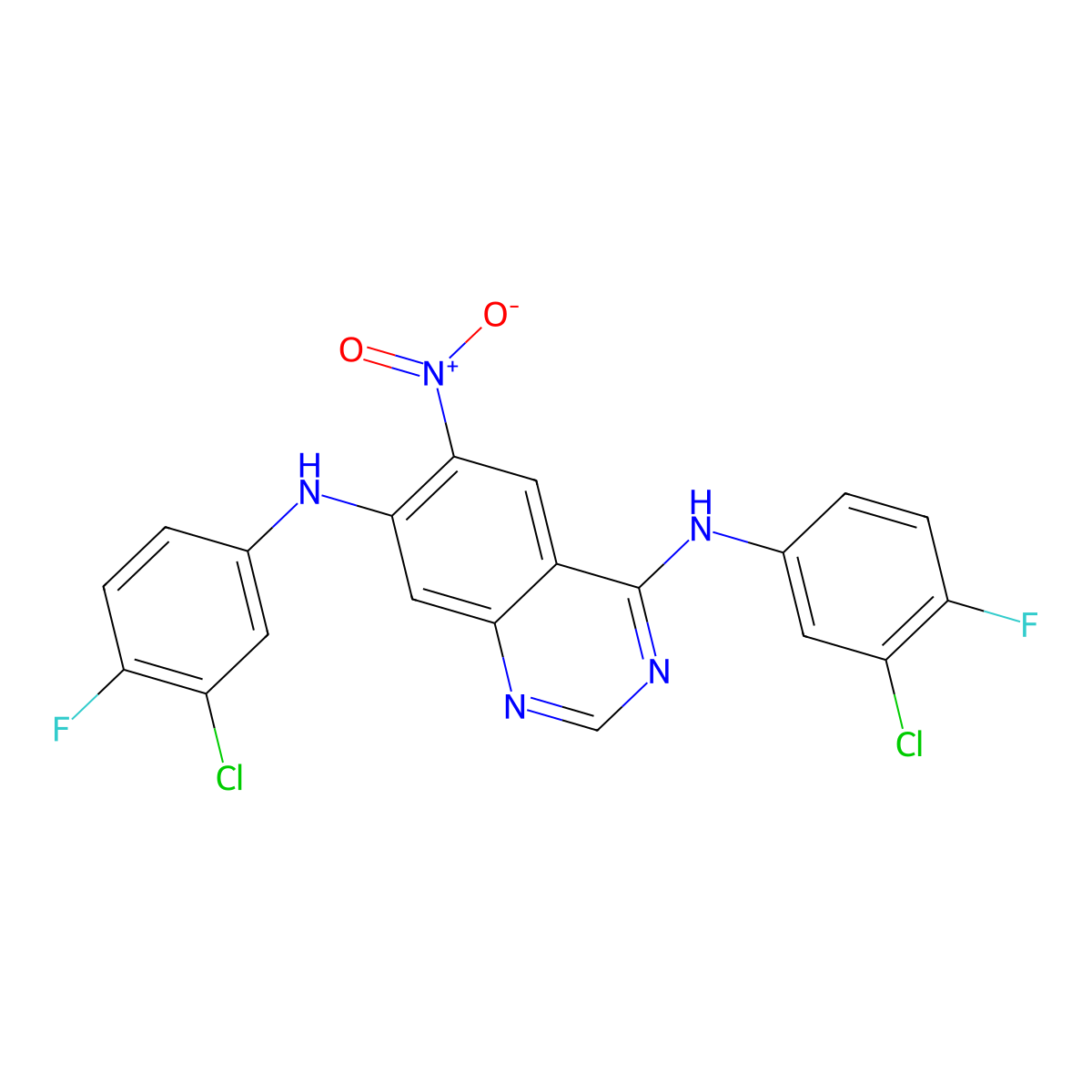 N4,N7-Bis(3-chloro-4-fluorophenyl)-6-nitroquinazoline-4,7-diamine molecular structure, CAS 2044702-52-3