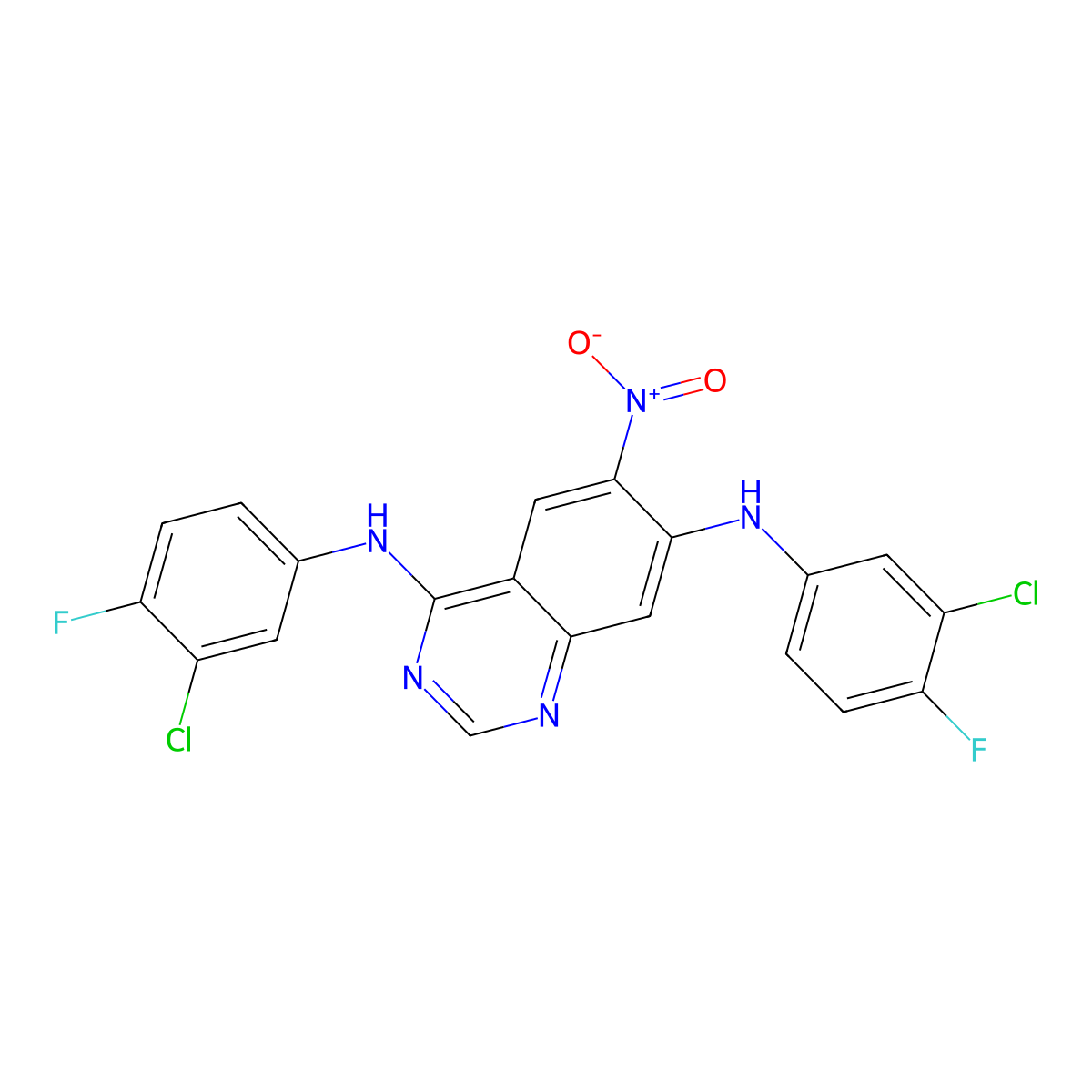 N4,N7-Bis(3-chloro-4-fluorophenyl)-6-nitroquinazoline-4,7-diamine molecular structure, CAS 2044702-52-3