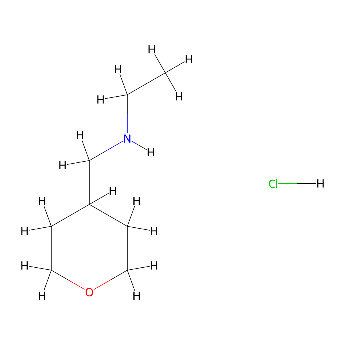 N-((Tetrahydro-2H-pyran-4-yl)methyl)ethanamine hydrochloride molecular structure, CAS 2044704-91-6