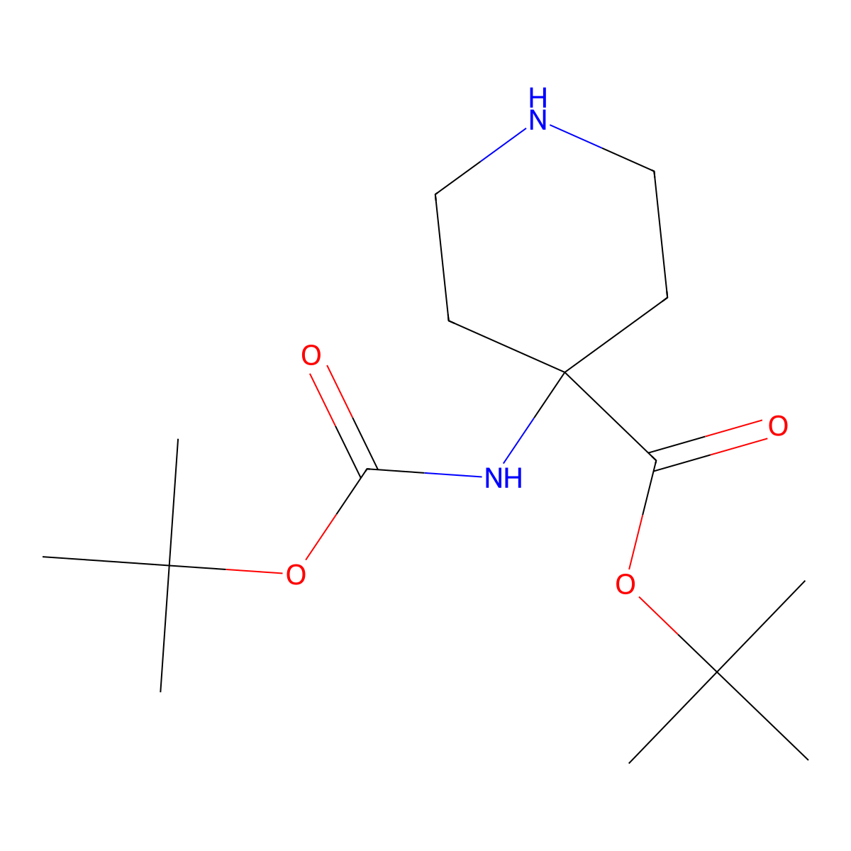 Tert-butyl 4-{[(tert-butoxy)carbonyl]amino}piperidine-4-carboxylate molecular structure, CAS 2044704-95-0