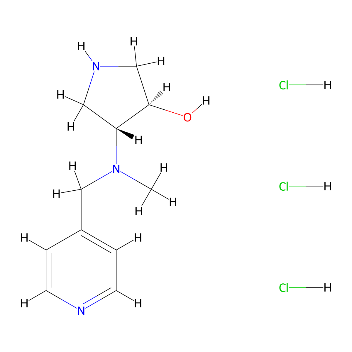 (3R,4R)-4-{methyl[(pyridin-4-yl)methyl]amino}pyrrolidin-3-ol trihydrochloride molecular structure, CAS 2044705-58-8
