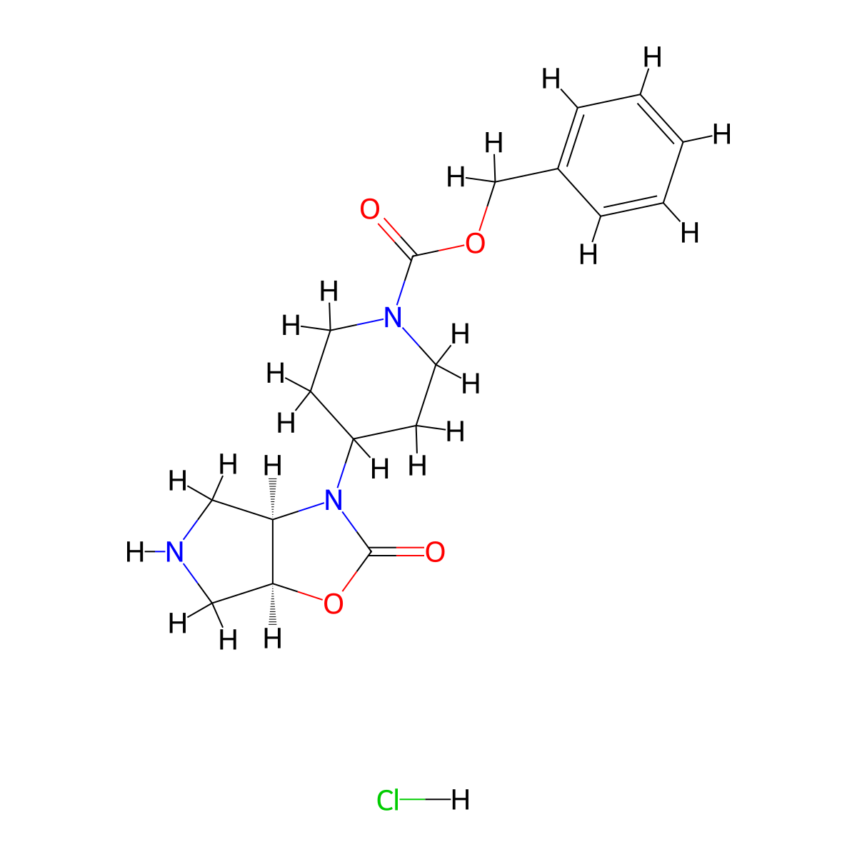 rac-benzyl 4-[(3aR,6aS)-2-oxo-hexahydro-2H-pyrrolo[3,4-d][1,3]oxazol-3-yl]piperidine-1-carboxylate hydrochloride, cis molecular structure, CAS 2044705-86-2