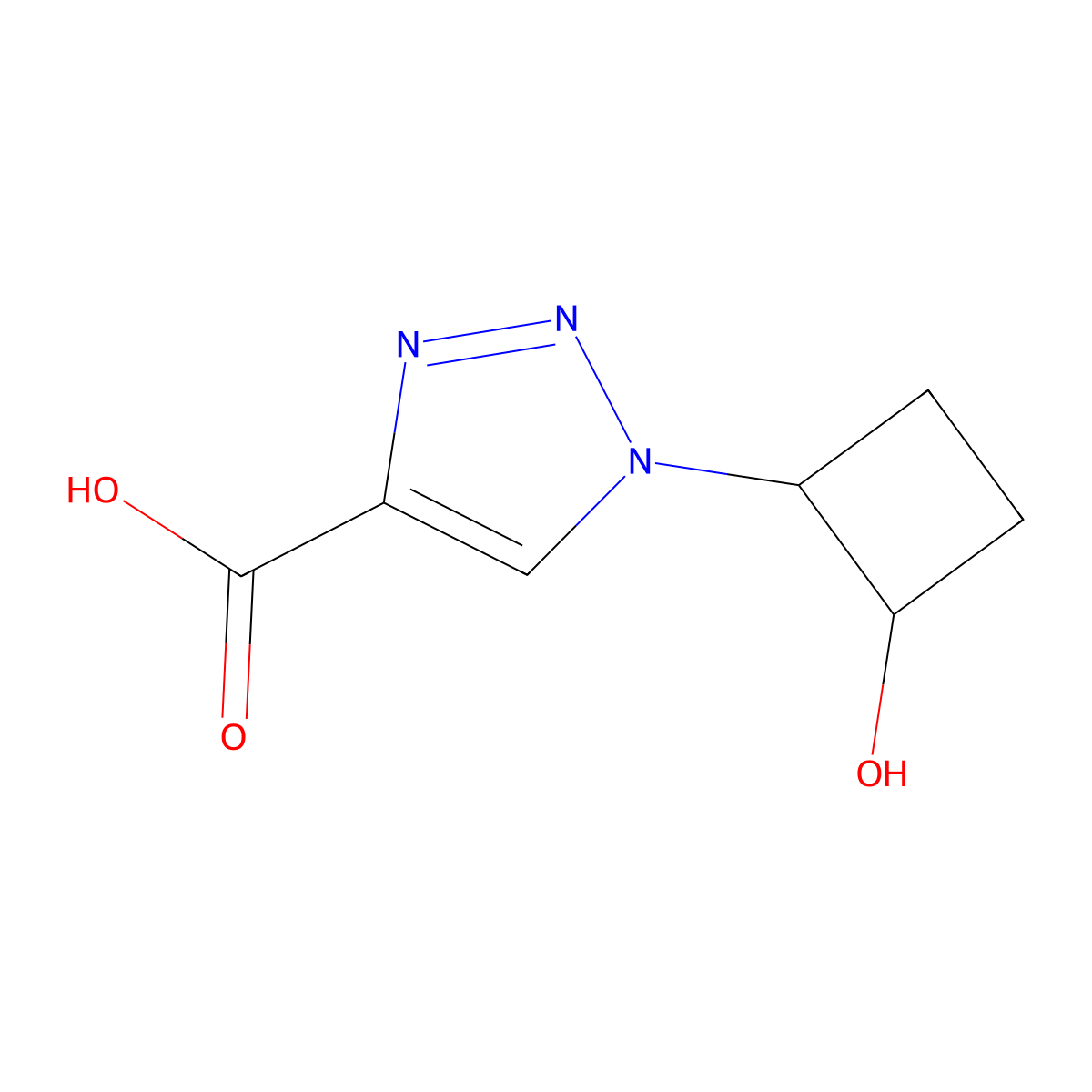 rac-1-[(1R,2R)-2-hydroxycyclobutyl]-1H-1,2,3-triazole-4-carboxylic acid, trans molecular structure, CAS 2044705-87-3