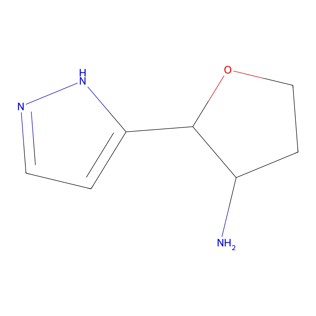 rac-(2R,3R)-2-(1H-pyrazol-3-yl)oxolan-3-amine molecular structure, CAS 2044706-34-3