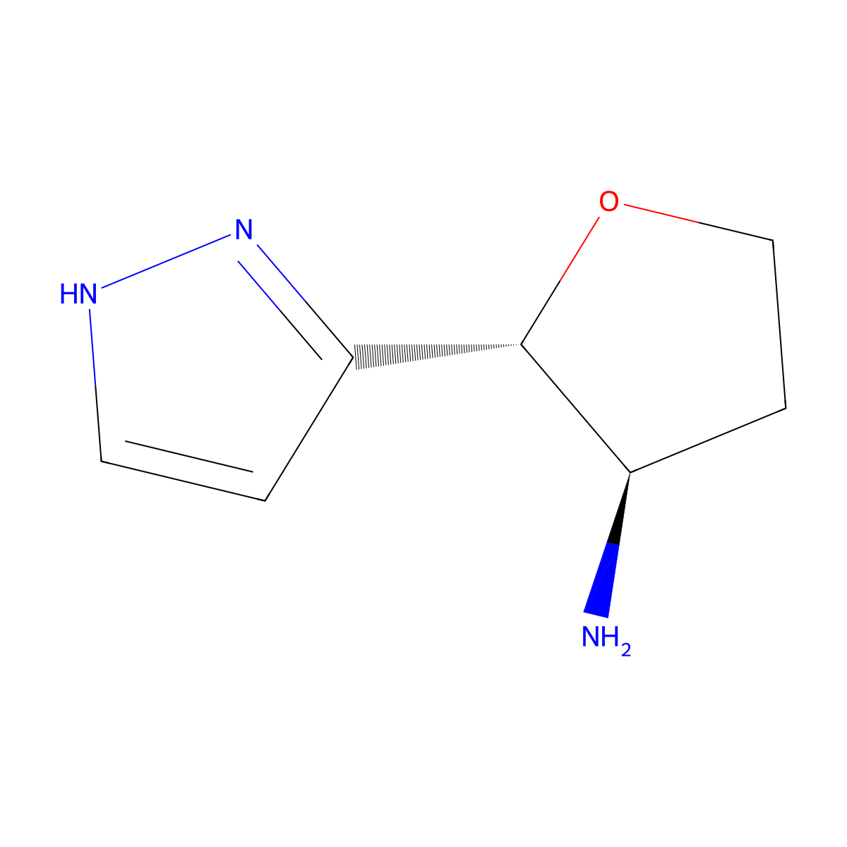 rac-(2R,3R)-2-(1H-pyrazol-3-yl)oxolan-3-amine molecular structure, CAS 2044706-34-3
