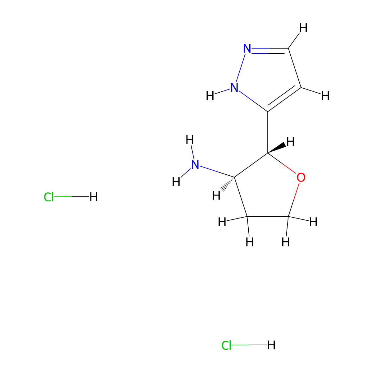 (2R,3R)-2-(1H-pyrazol-3-yl)oxolan-3-amine dihydrochloride molecular structure, CAS 2044706-35-4