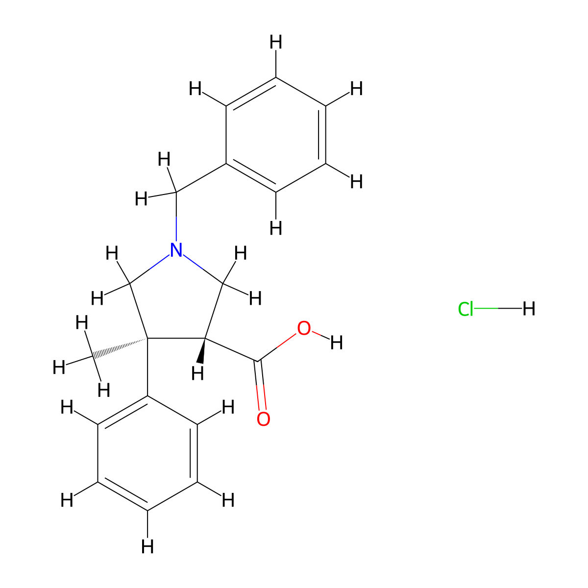 (3R,4S)-1-Benzyl-4-methyl-4-phenylpyrrolidine-3-carboxylic acid;hydrochloride molecular structure, CAS 2044706-43-4