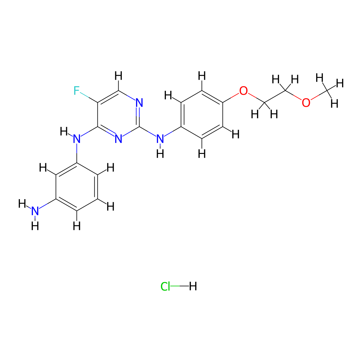 N4-(3-Aminophenyl)-5-fluoro-N2-(4-(2-methoxyethoxy)phenyl)pyrimidine-2,4-diamine hydrochloride molecular structure, CAS 2044706-73-0