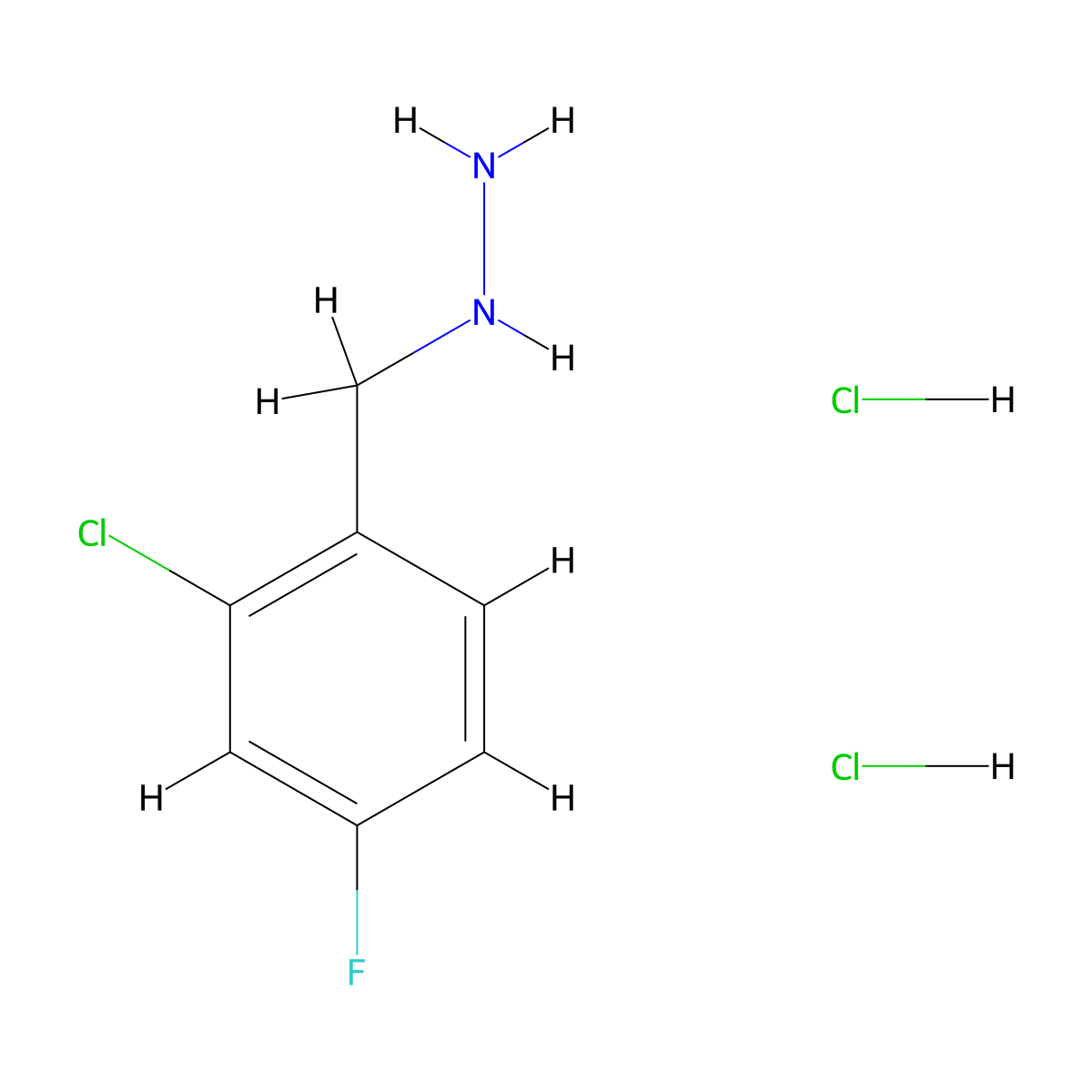 [(2-Chloro-4-fluorophenyl)methyl]hydrazine dihydrochloride molecular structure, CAS 2044707-02-8