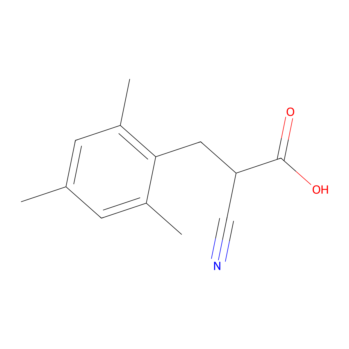 2-Cyano-3-(2,4,6-trimethylphenyl)propionic Acid molecular structure, CAS 2044707-18-6