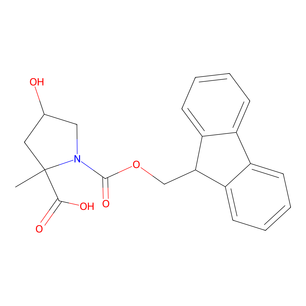 1-{[(9H-fluoren-9-yl)methoxy]carbonyl}-4-hydroxy-2-methylpyrrolidine-2-carboxylic acid molecular structure, CAS 2044712-65-2