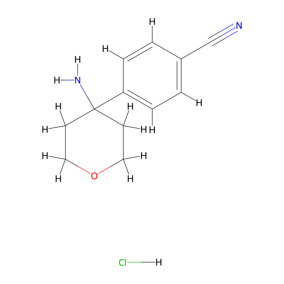 4-(4-Aminooxan-4-yl)benzonitrile hydrochloride molecular structure, CAS 2044712-77-6