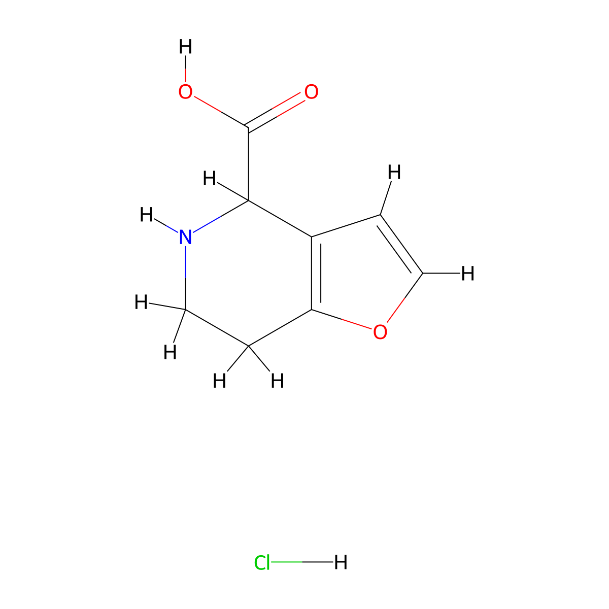 4H,5H,6H,7H-furo(3,2-c)pyridine-4-carboxylic acid hydrochloride molecular structure, CAS 2044712-79-8