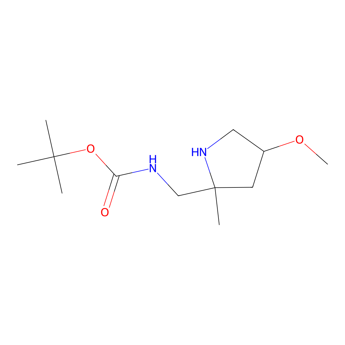 tert-butyl N-[(4-methoxy-2-methylpyrrolidin-2-yl)methyl]carbamate molecular structure, CAS 2044712-82-3