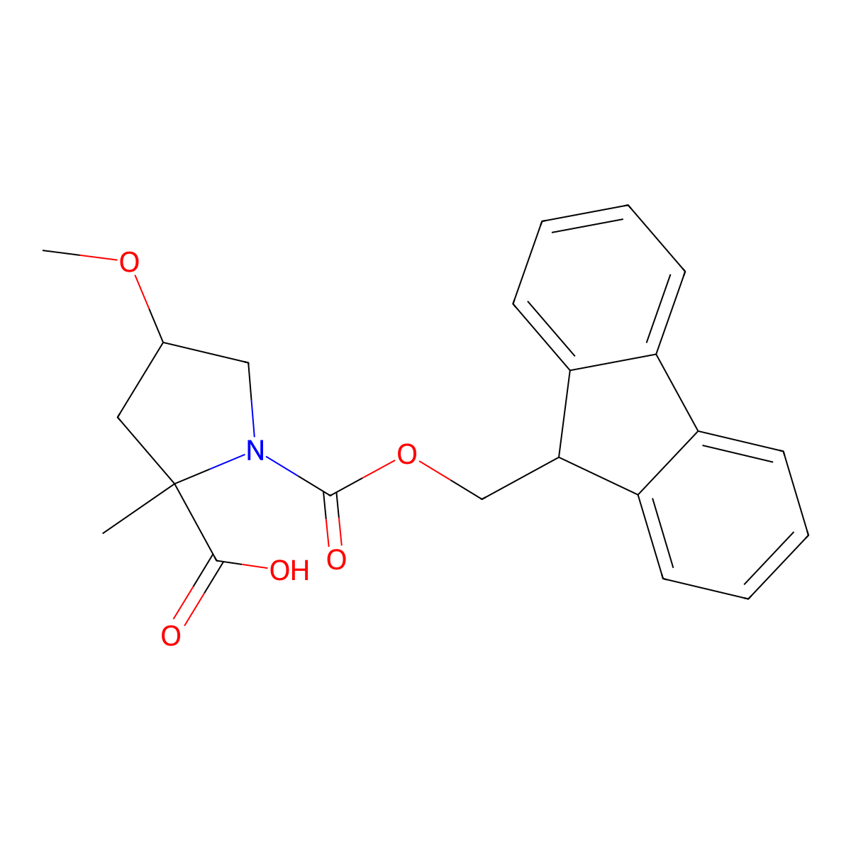 1-{[(9H-fluoren-9-yl)methoxy]carbonyl}-4-methoxy-2-methylpyrrolidine-2-carboxylic acid molecular structure, CAS 2044712-86-7