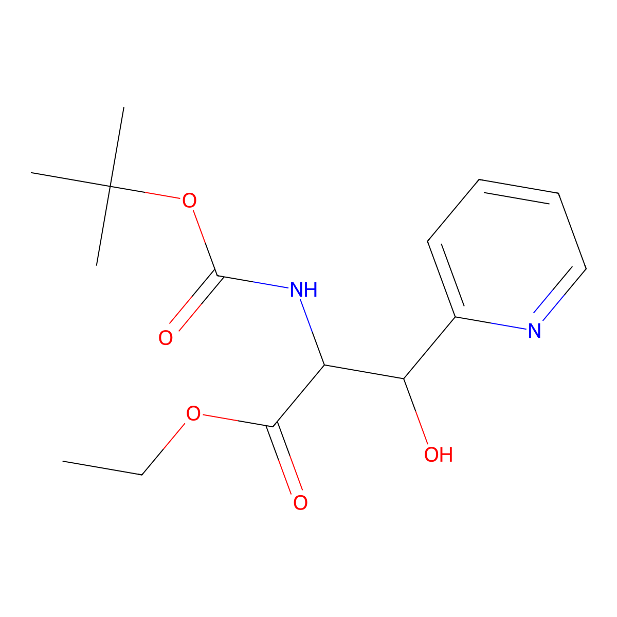 Ethyl 2-{[(tert-butoxy)carbonyl]amino}-3-hydroxy-3-(pyridin-2-yl)propanoate molecular structure, CAS 2044712-92-5