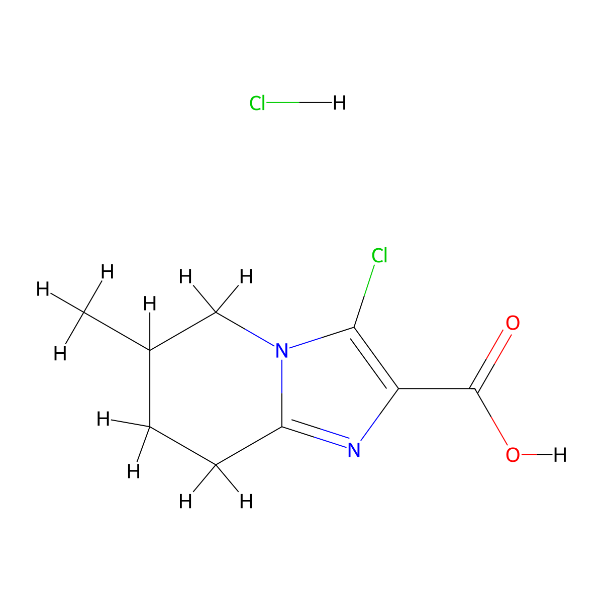 3-chloro-6-methyl-5H,6H,7H,8H-imidazo[1,2-a]pyridine-2-carboxylic acid hydrochloride molecular structure, CAS 2044712-99-2