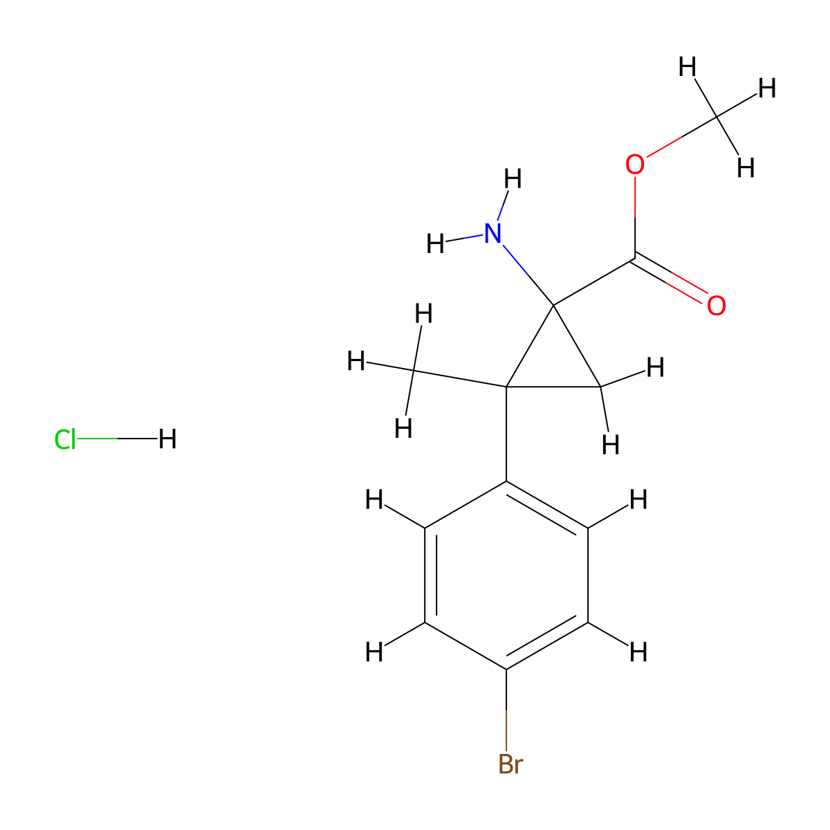 Methyl 1-amino-2-(4-bromophenyl)-2-methylcyclopropane-1-carboxylate hydrochloride molecular structure, CAS 2044713-05-3