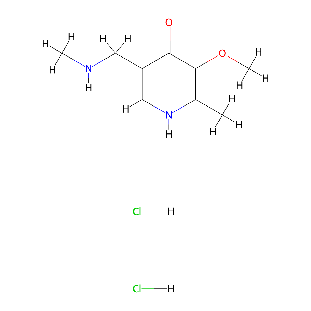 3-Methoxy-2-methyl-5-[(methylamino)methyl]-1,4-dihydropyridin-4-one dihydrochloride molecular structure, CAS 2044713-12-2