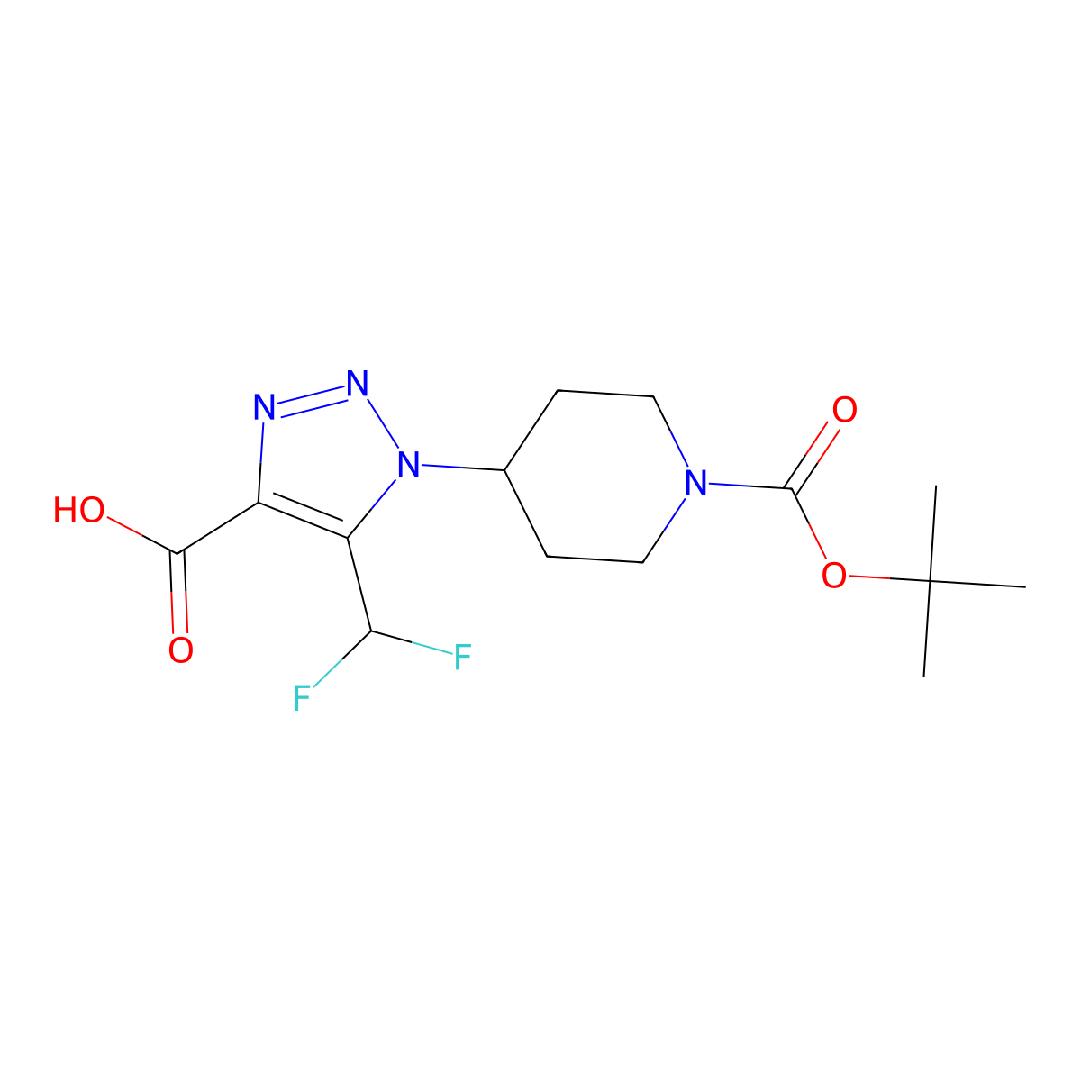 1-{1-[(tert-butoxy)carbonyl]piperidin-4-yl}-5-(difluoromethyl)-1H-1,2,3-triazole-4-carboxylic acid molecular structure, CAS 2044713-17-7