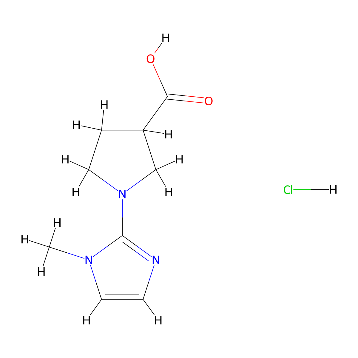 1-(1-methyl-1H-imidazol-2-yl)pyrrolidine-3-carboxylic acid hydrochloride molecular structure, CAS 2044713-47-3