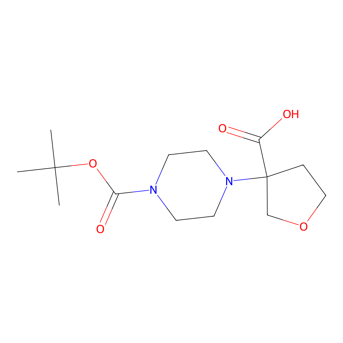 3-{4-[(Tert-butoxy)carbonyl]piperazin-1-yl}oxolane-3-carboxylic acid molecular structure, CAS 2044713-52-0
