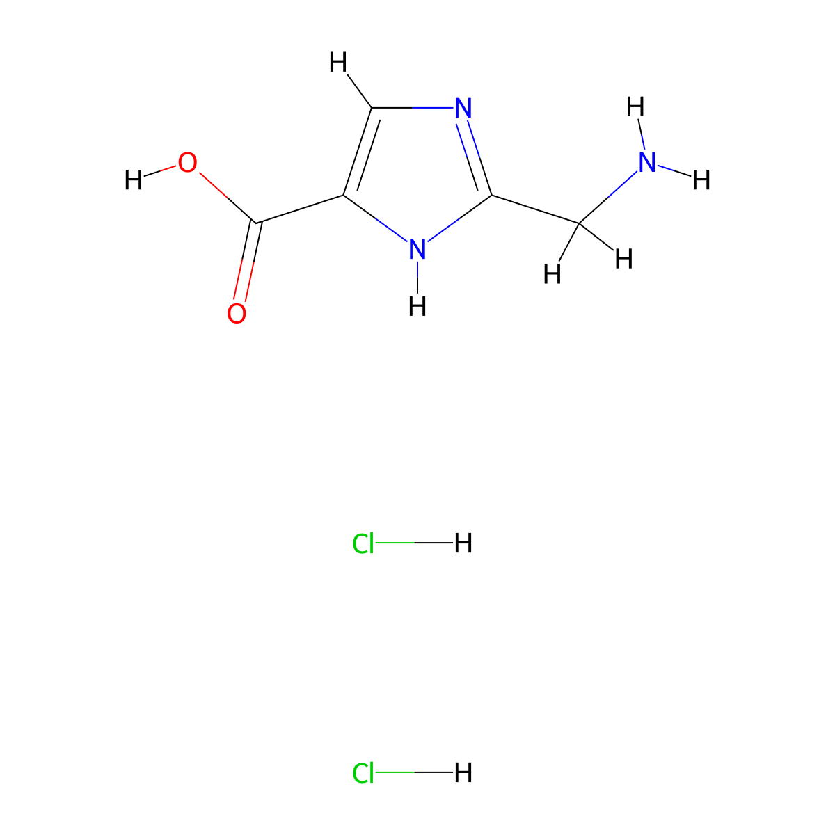 2-(aminomethyl)-1H-imidazole-4-carboxylic acid dihydrochloride molecular structure, CAS 2044713-62-2