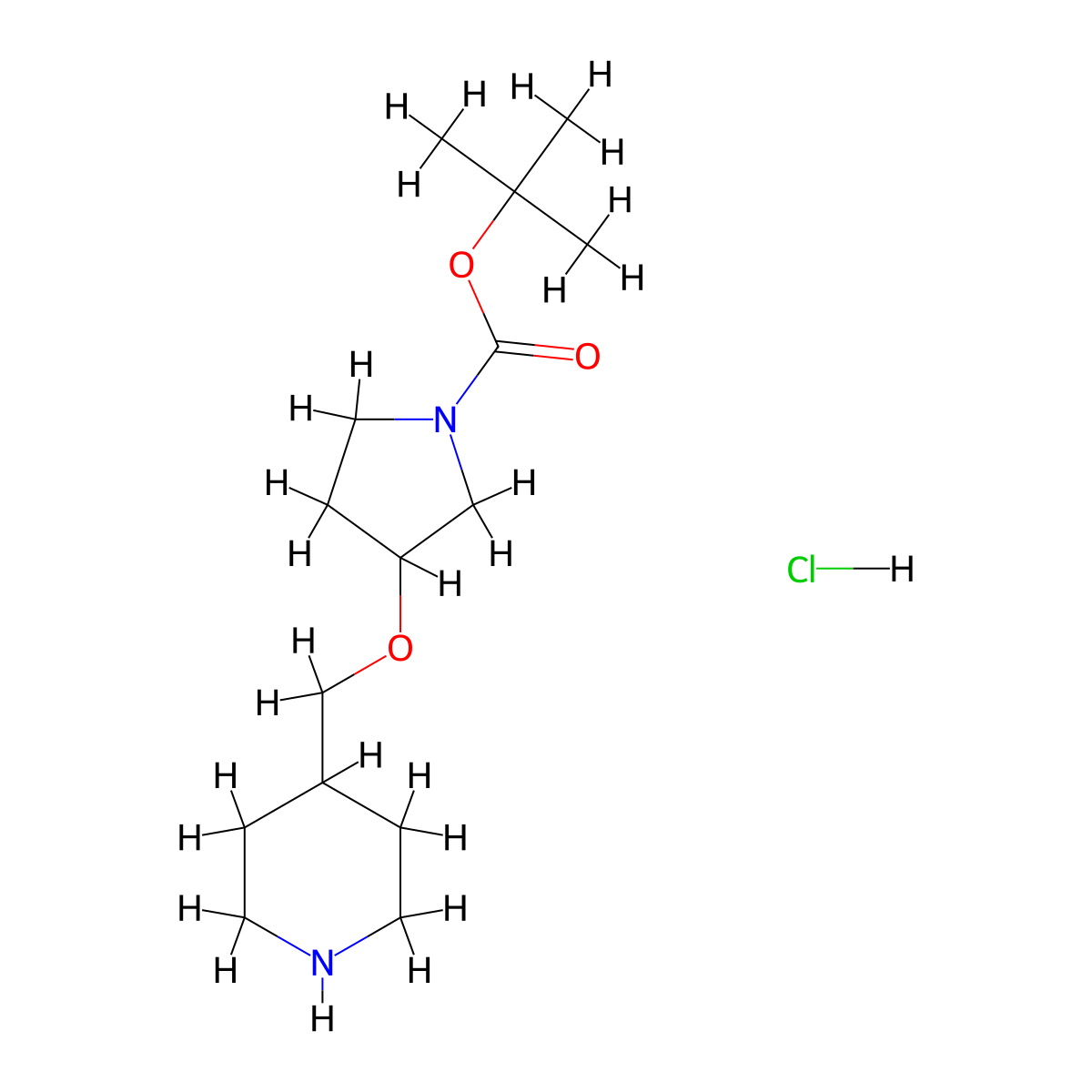 Tert-butyl 3-[(piperidin-4-yl)methoxy]pyrrolidine-1-carboxylate hydrochloride molecular structure, CAS 2044713-78-0