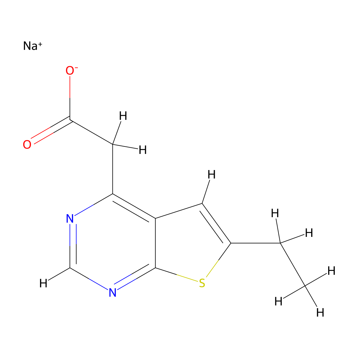 Sodium 2-{6-ethylthieno[2,3-d]pyrimidin-4-yl}acetate molecular structure, CAS 2044713-82-6