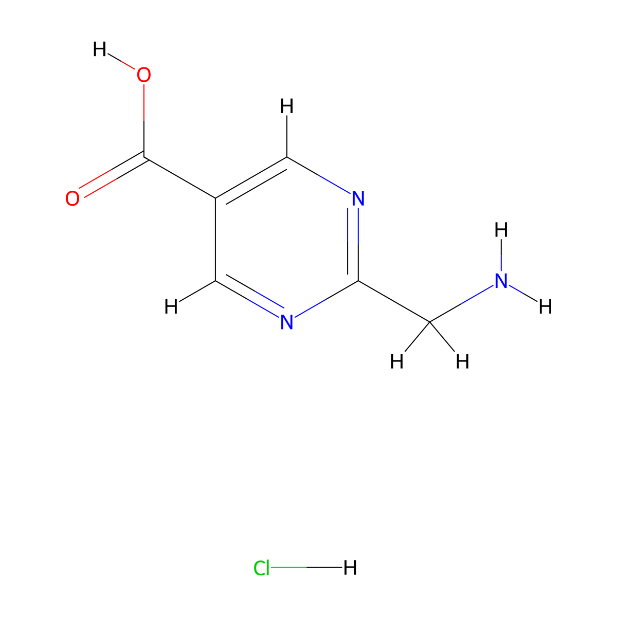 2-(Aminomethyl)pyrimidine-5-carboxylic acid hydrochloride molecular structure, CAS 2044713-83-7