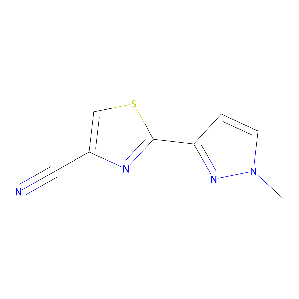 2-(1-methyl-1H-pyrazol-3-yl)-1,3-thiazole-4-carbonitrile molecular structure, CAS 2044713-84-8