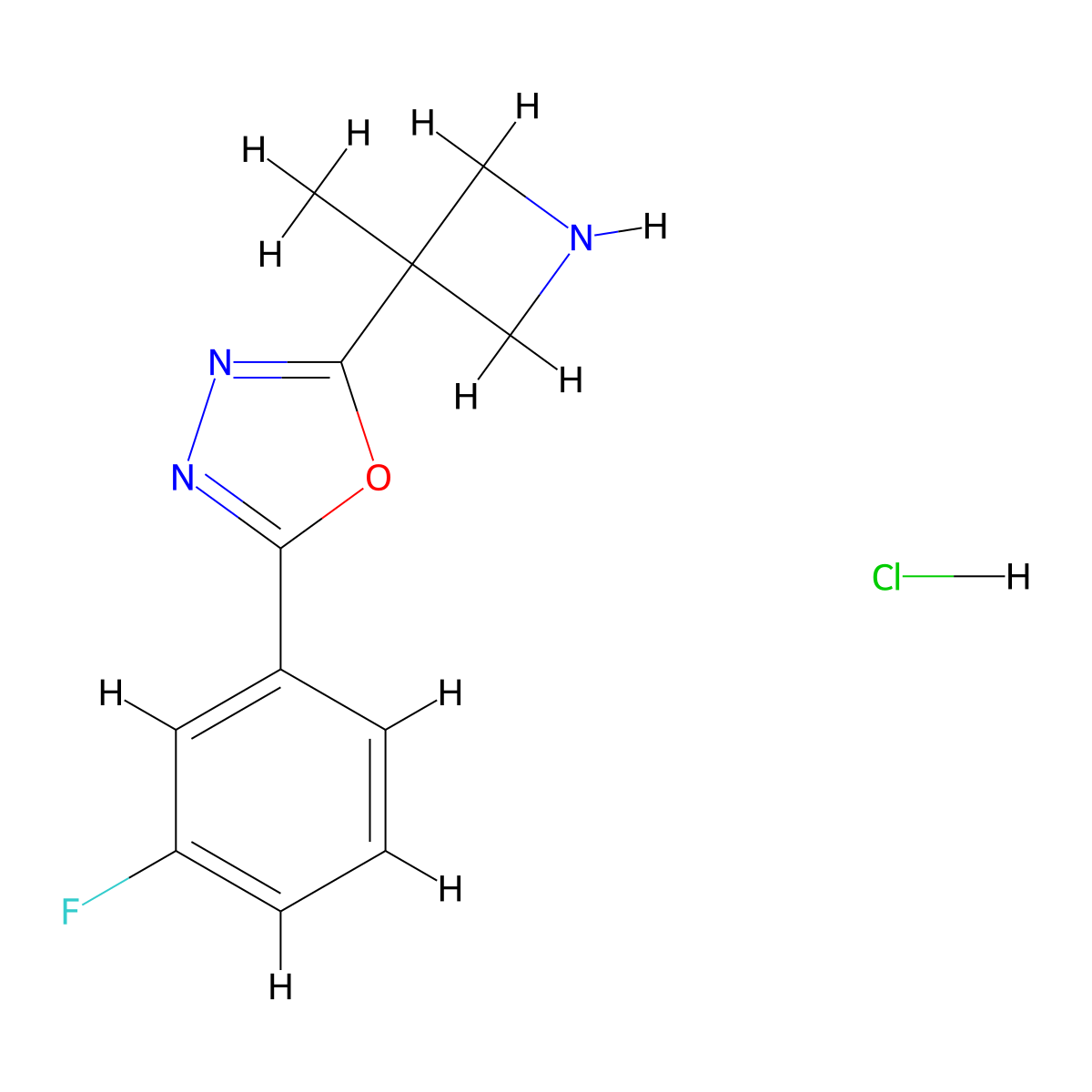 2-(3-Fluorophenyl)-5-(3-methylazetidin-3-yl)-1,3,4-oxadiazole hydrochloride molecular structure, CAS 2044714-27-2