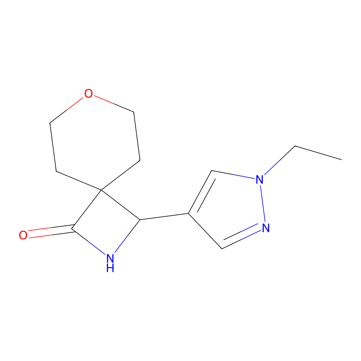 3-(1-ethyl-1H-pyrazol-4-yl)-7-oxa-2-azaspiro[3.5]nonan-1-one molecular structure, CAS 2044714-43-2