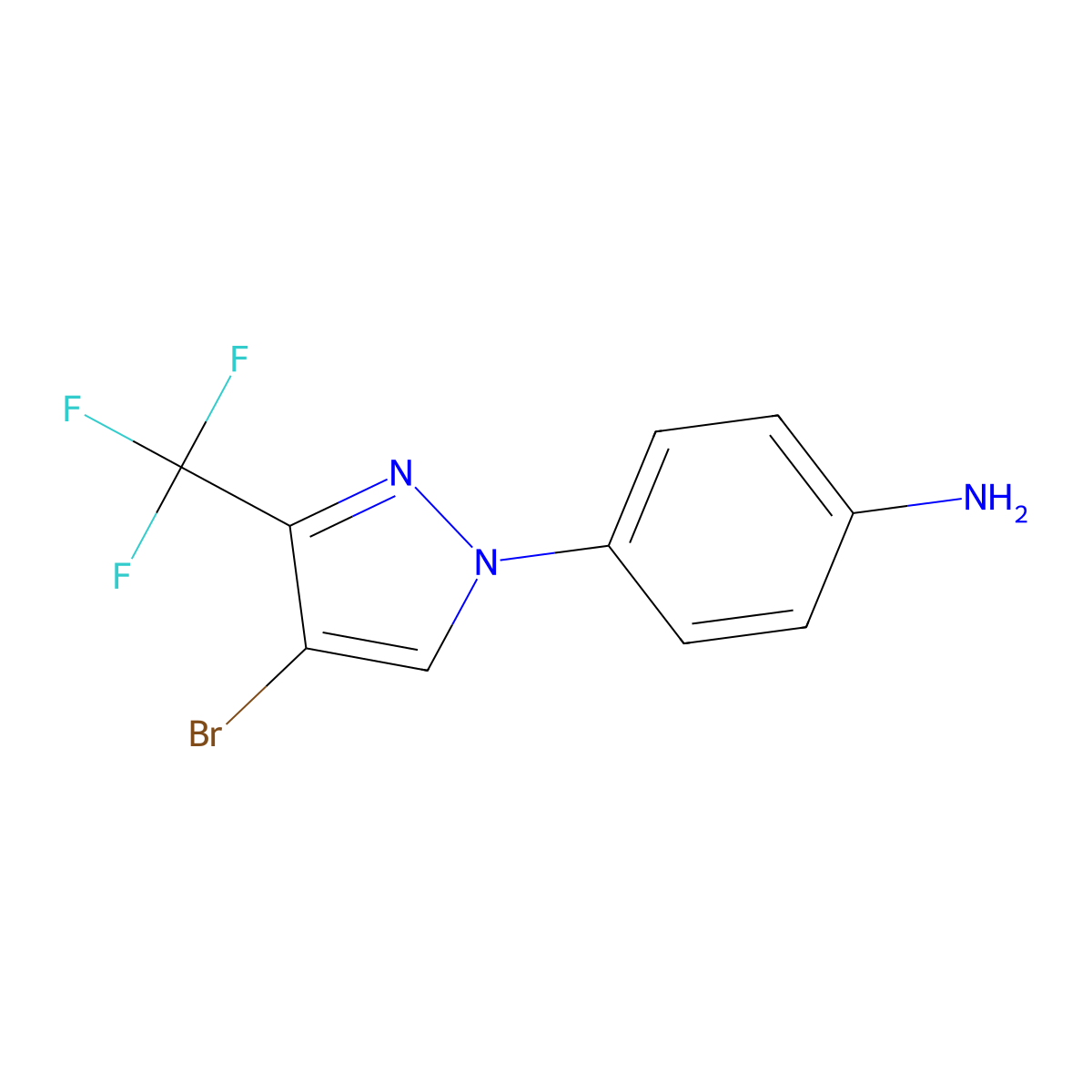 4-(4-bromo-3-(trifluoromethyl)-1H-pyrazol-1-yl)aniline molecular structure, CAS 2044722-54-3