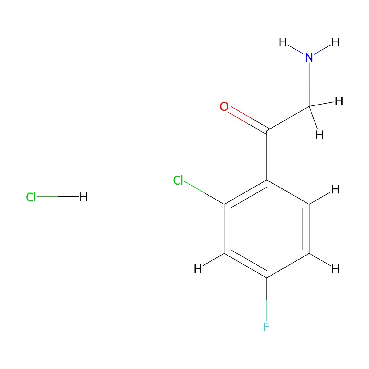 2-Amino-1-(2-chloro-4-fluorophenyl)ethan-1-one hydrochloride molecular structure, CAS 2044722-86-1