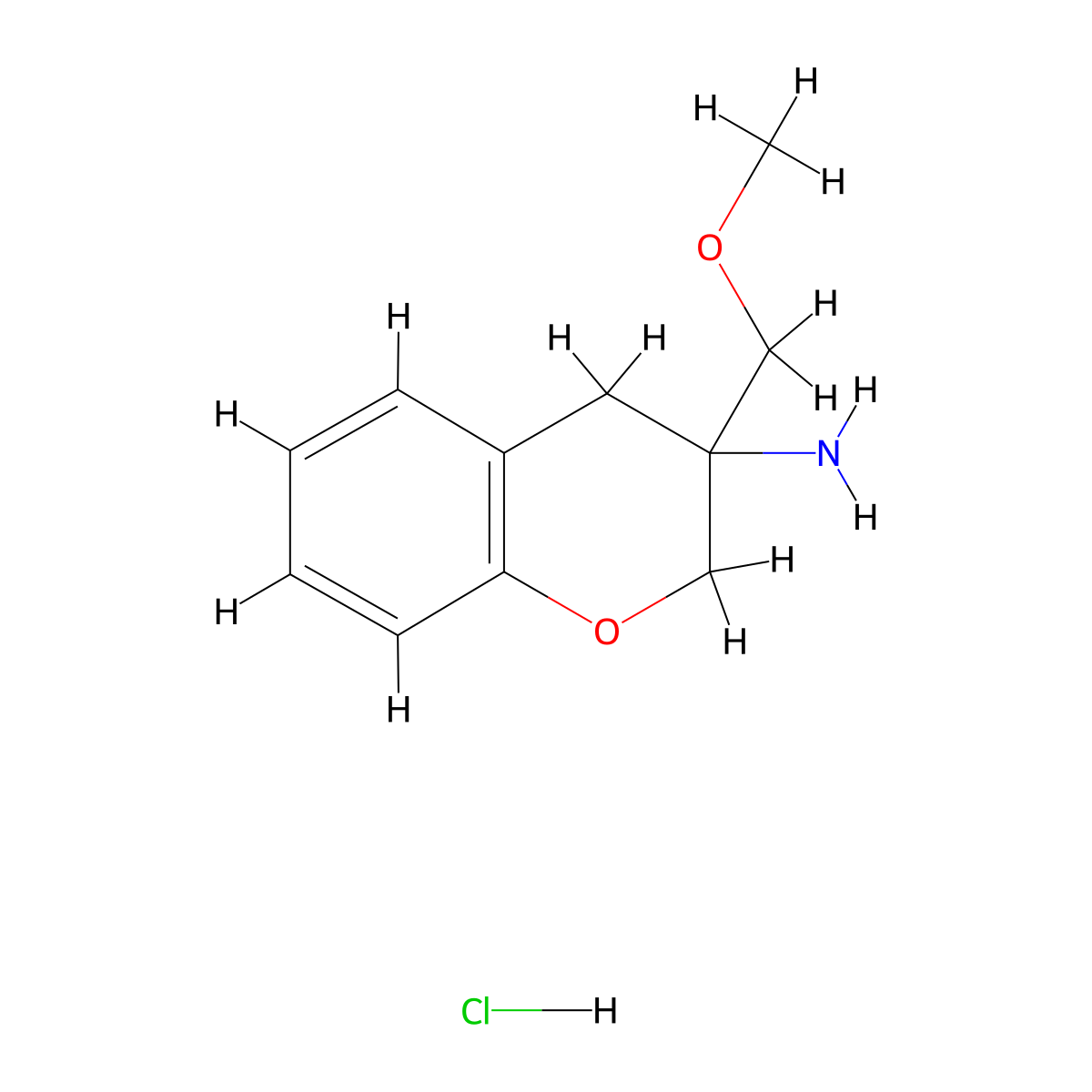 3-(methoxymethyl)-3,4-dihydro-2H-1-benzopyran-3-amine hydrochloride molecular structure, CAS 2044744-74-1