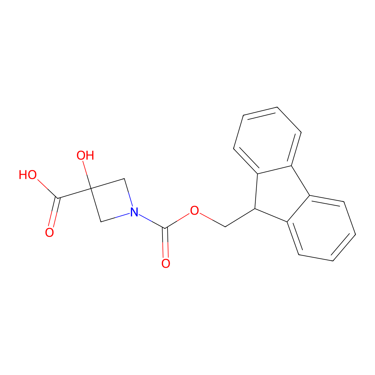 1-{[(9H-fluoren-9-yl)methoxy]carbonyl}-3-hydroxyazetidine-3-carboxylic acid molecular structure, CAS 2044773-70-6