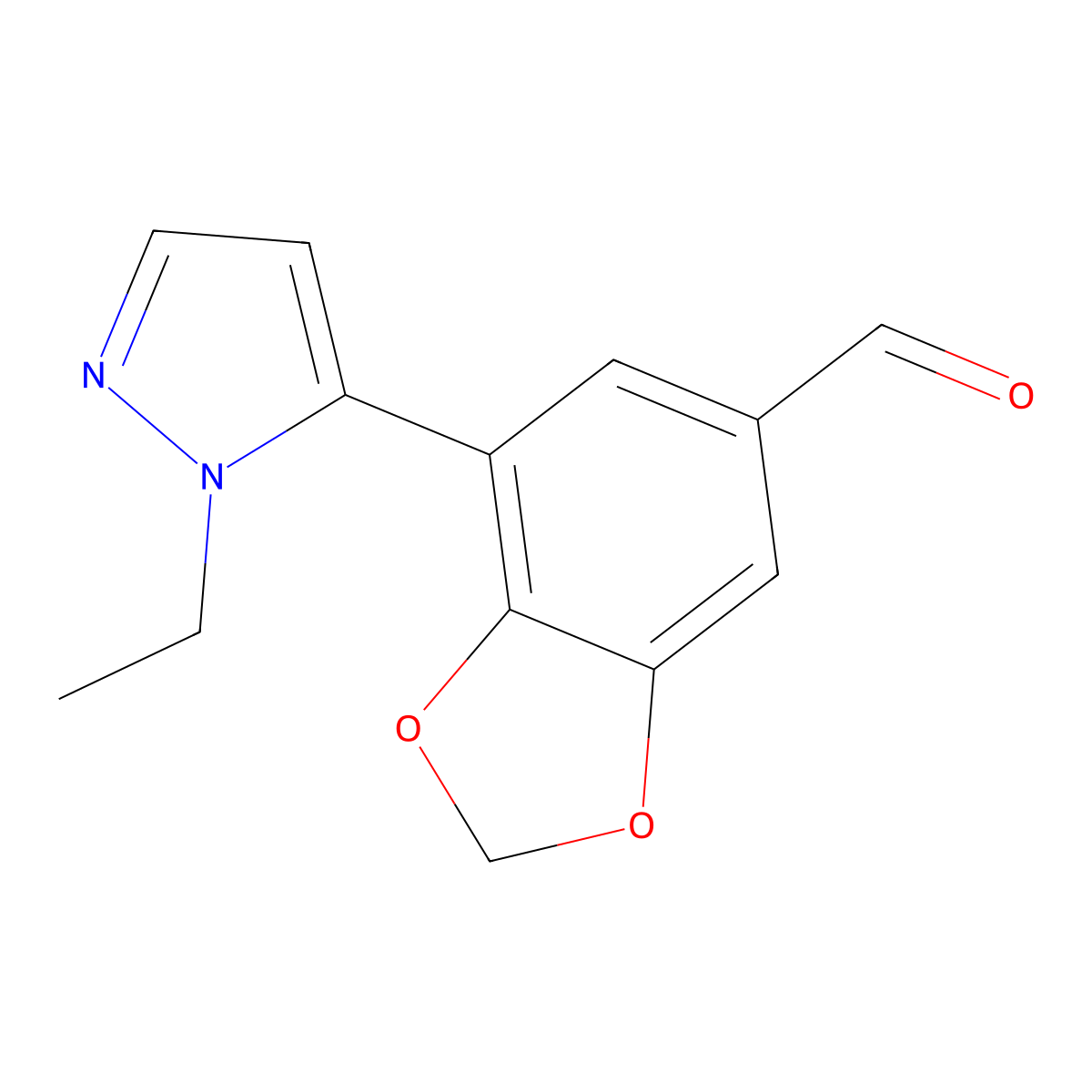 7-(1-ethyl-1H-pyrazol-5-yl)-2H-1,3-benzodioxole-5-carbaldehyde molecular structure, CAS 2044773-78-4