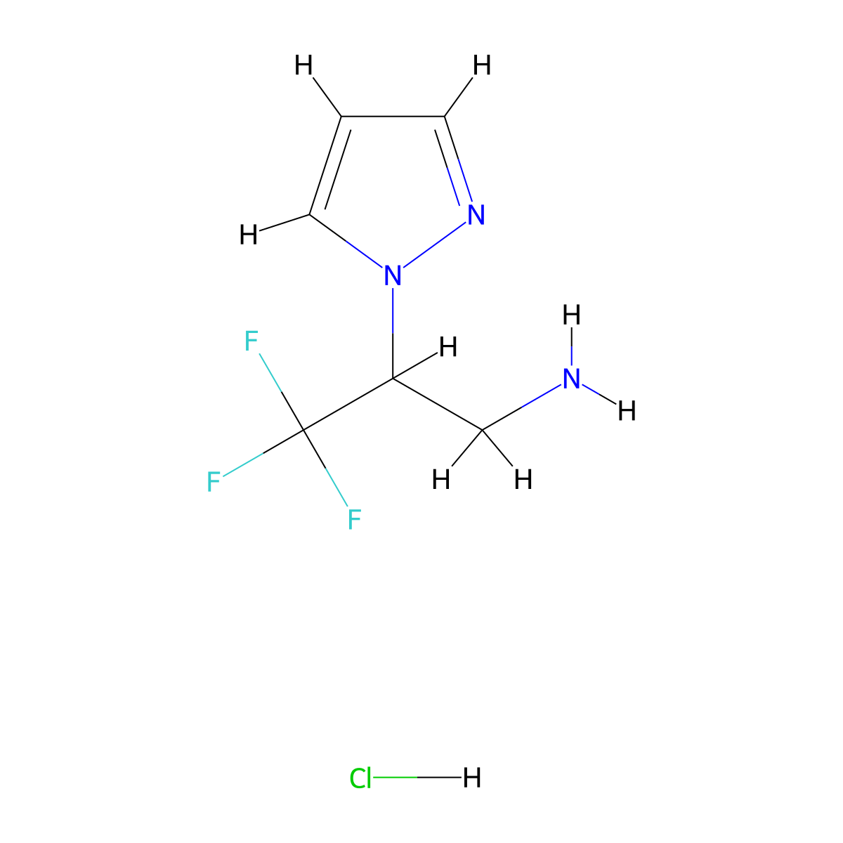 3,3,3-trifluoro-2-(1H-pyrazol-1-yl)propan-1-amine hydrochloride molecular structure, CAS 2044796-63-4