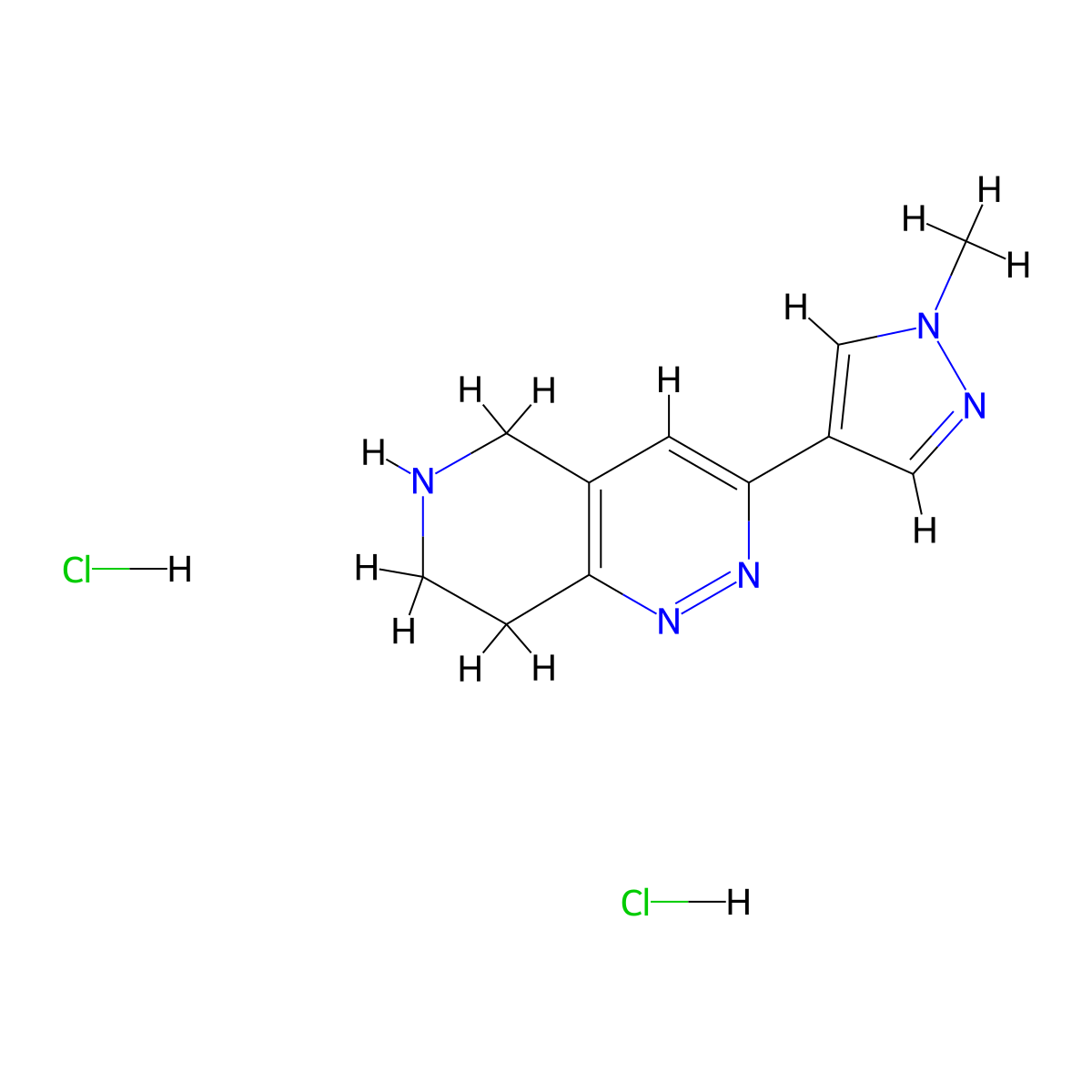 1-Methyl-4-{5H,6H,7H,8H-pyrido[4,3-c]pyridazin-3-yl}-1H-pyrazole dihydrochloride molecular structure, CAS 2044834-57-1