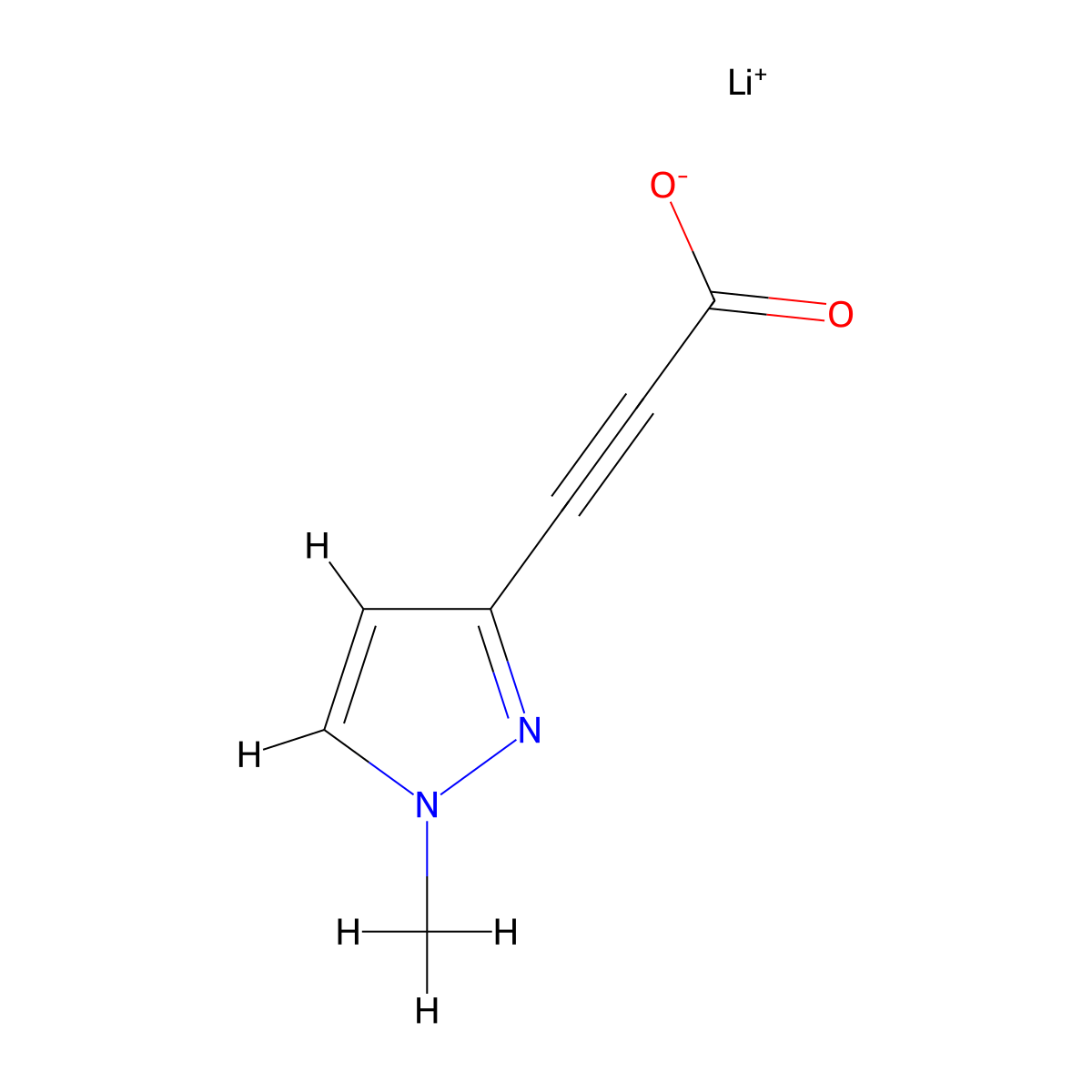 lithium(1+) ion 3-(1-methyl-1H-pyrazol-3-yl)prop-2-ynoate molecular structure, CAS 2044835-02-9