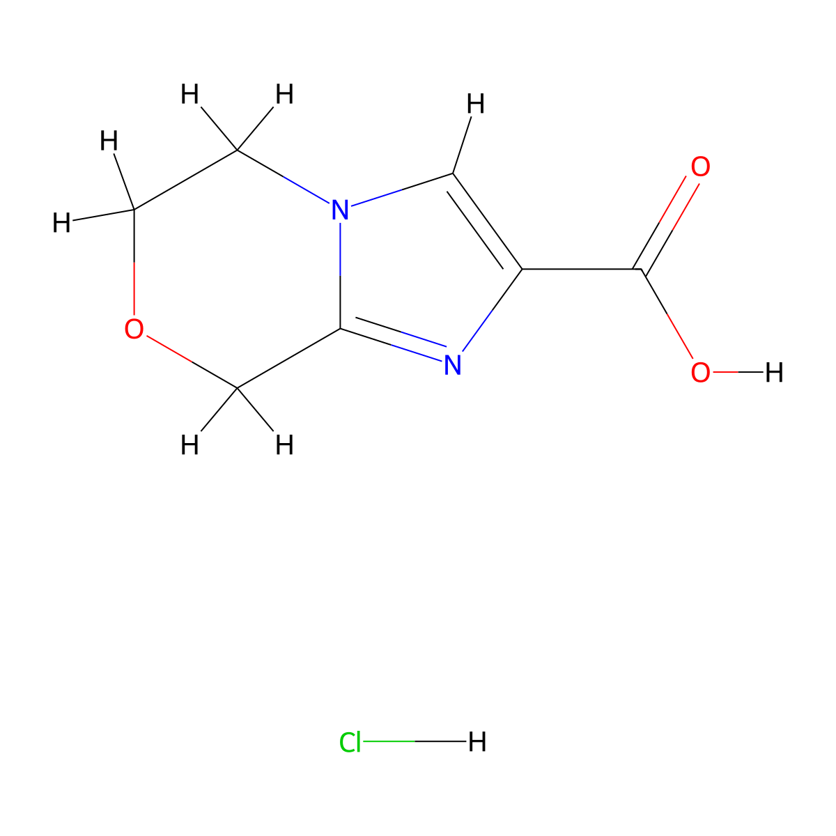 5H,6H,8H-imidazo(2,1-c)(1,4)oxazine-2-carboxylic acid hydrochloride molecular structure, CAS 2044835-77-8