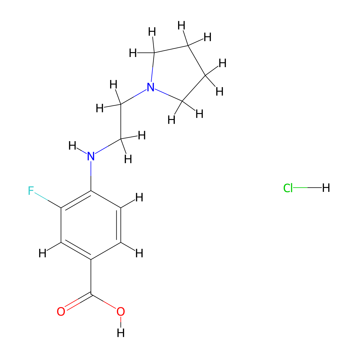3-Fluoro-4-{[2-(pyrrolidin-1-yl)ethyl]amino}benzoic acid hydrochloride molecular structure, CAS 2044837-71-8