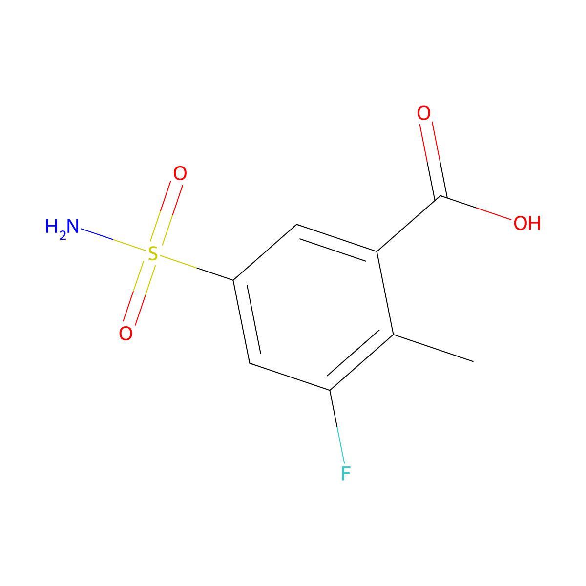 3-Fluoro-2-methyl-5-sulfamoylbenzoic acid molecular structure, CAS 2044870-83-7