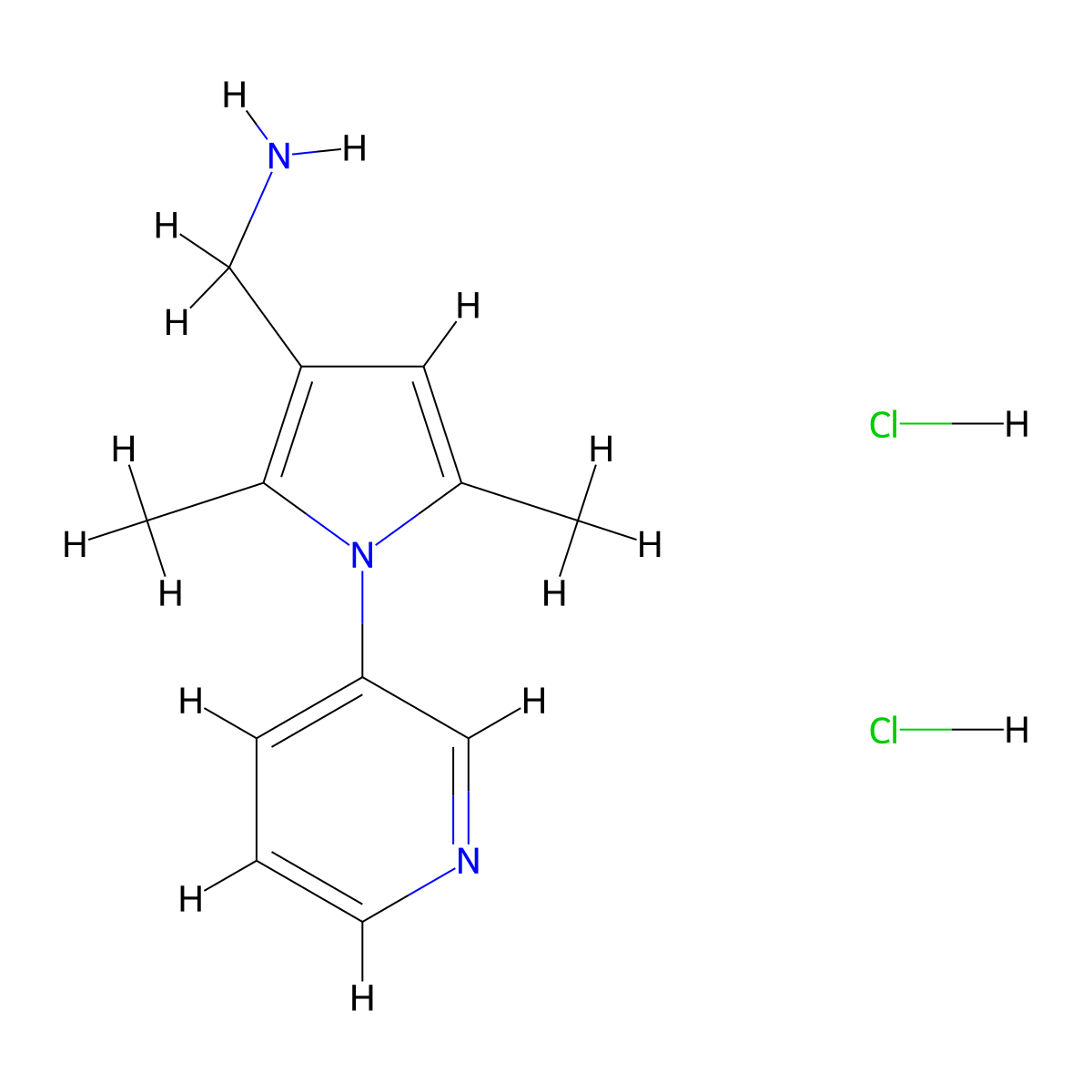 [2,5-dimethyl-1-(pyridin-3-yl)-1H-pyrrol-3-yl]methanamine dihydrochloride molecular structure, CAS 2044872-02-6