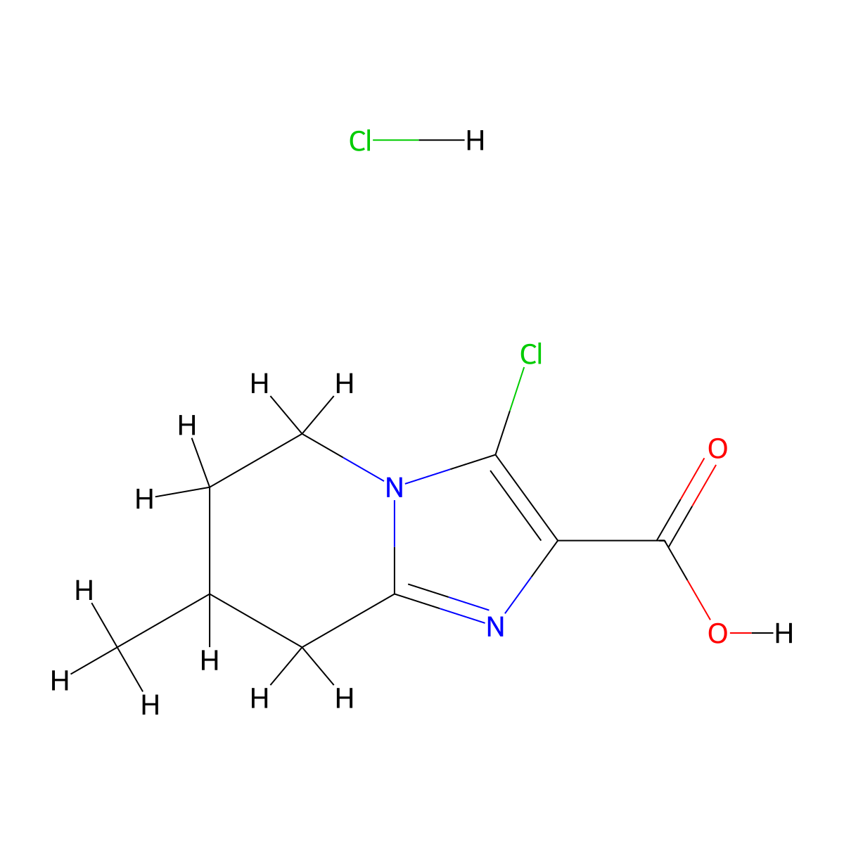 3-Chloro-7-methyl-5H,6H,7H,8H-imidazo[1,2-a]pyridine-2-carboxylic acid hydrochloride molecular structure, CAS 2044872-77-5