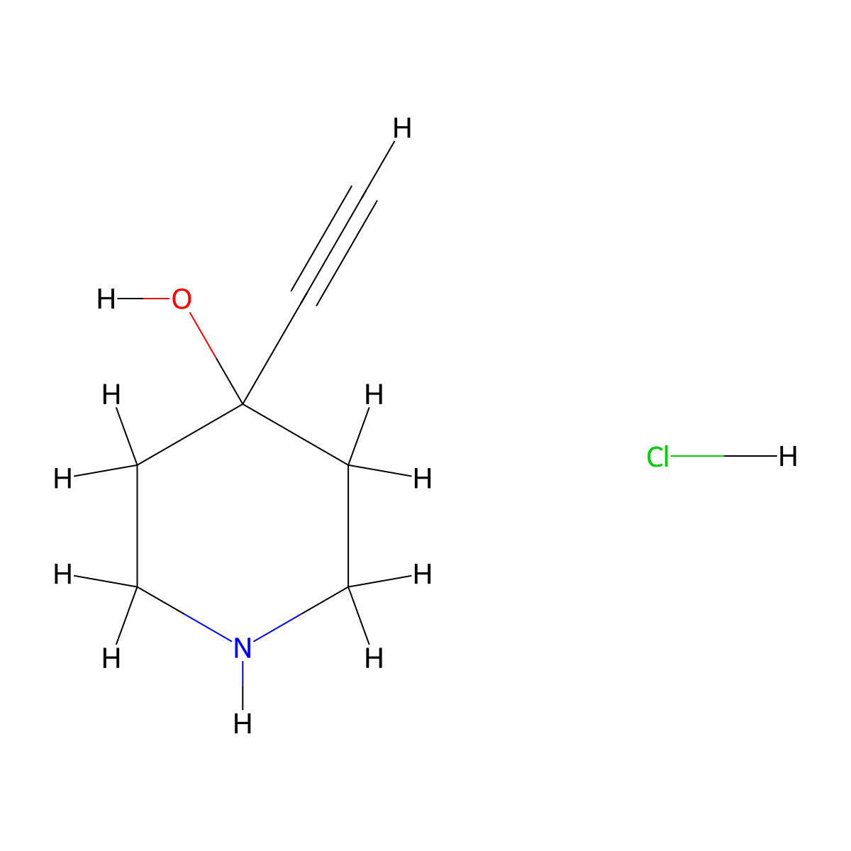 4-Ethynylpiperidin-4-ol hydrochloride molecular structure, CAS 2044901-46-2