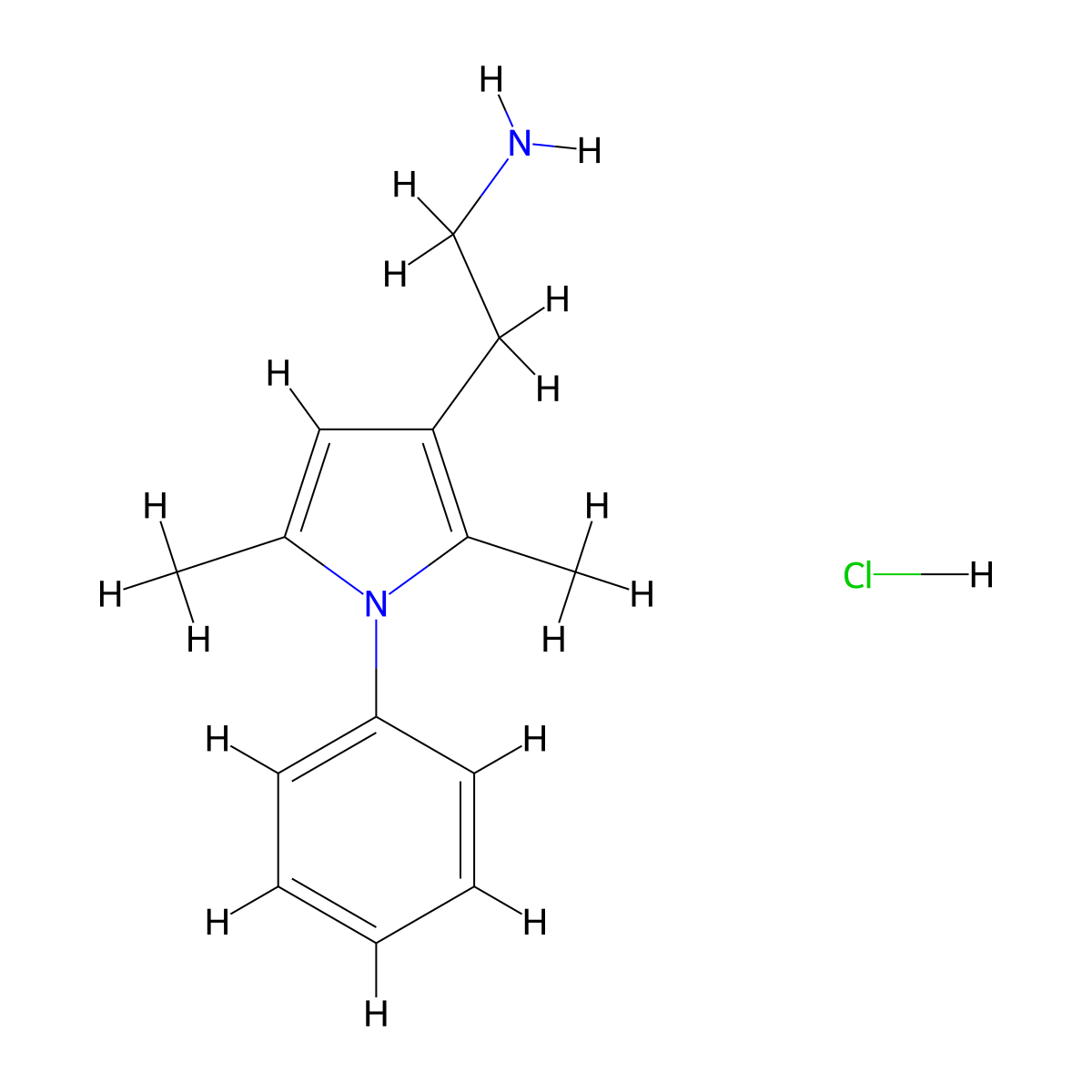 2-(2,5-dimethyl-1-phenyl-1H-pyrrol-3-yl)ethan-1-amine hydrochloride molecular structure, CAS 2044901-84-8